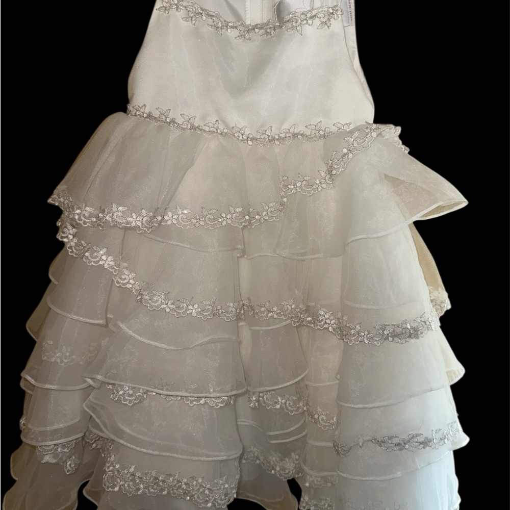 Alfred Angelo White and Silver Layered Kids Dress
